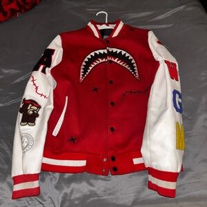 Bape Red and White Varsity Jacket